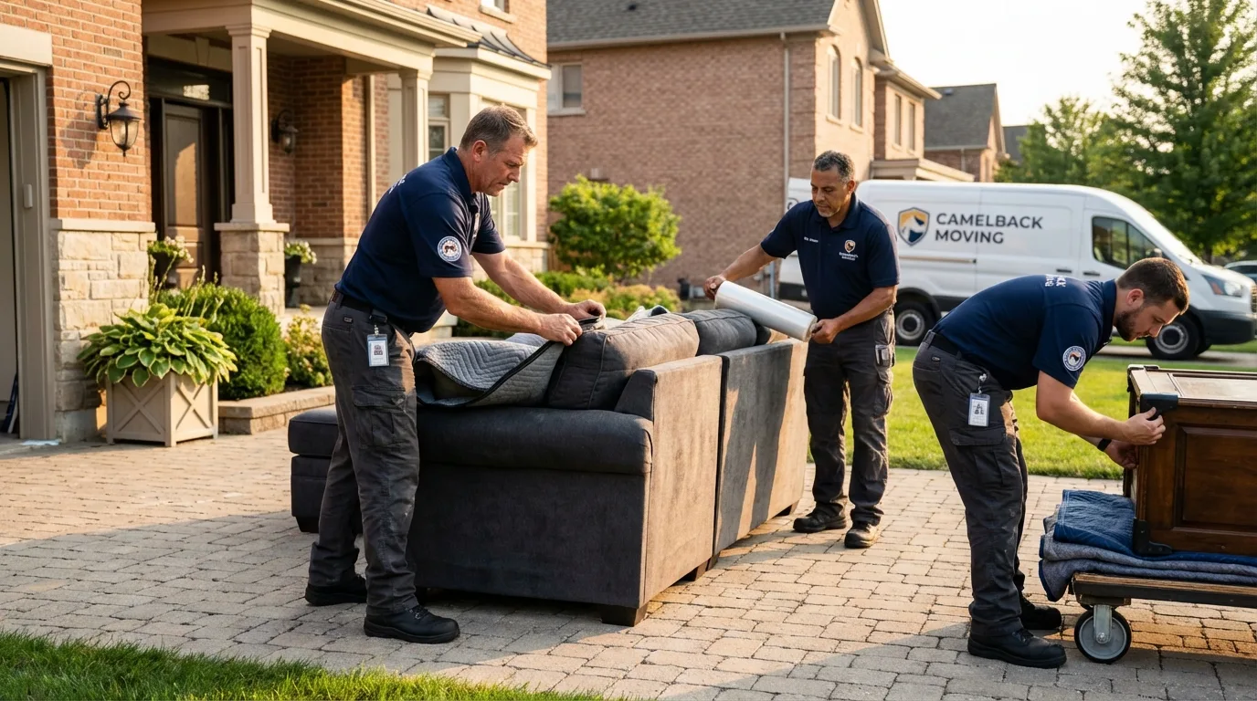 Large estate moving crew wrapping furniture in Westborough, MA