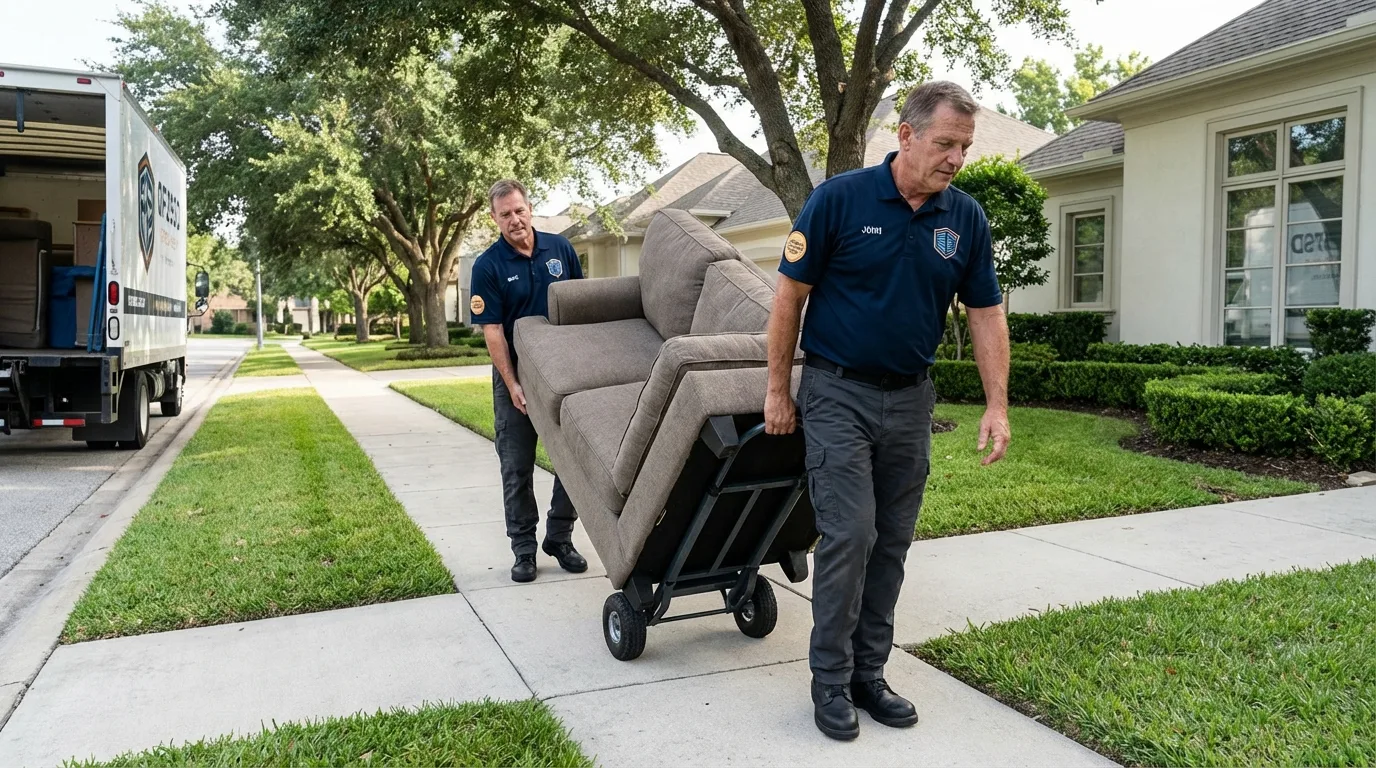 Local residential moving crew loading furniture in Westborough, MA