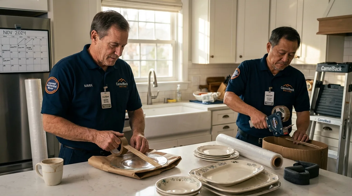 Professional crew packing kitchen dishware in Westborough, MA